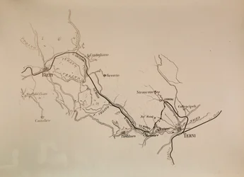 Societa Italiana für die südlichen Eisenbahnstrecken: Karte der Terni-Rieti Eisenbahnlinie, 1883